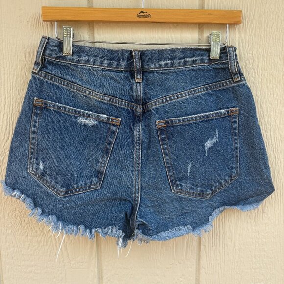 Free People We The Free Lasso Shorts Women's 27 Blue Denim Button Fly Distressed - Picture 5 of 9
